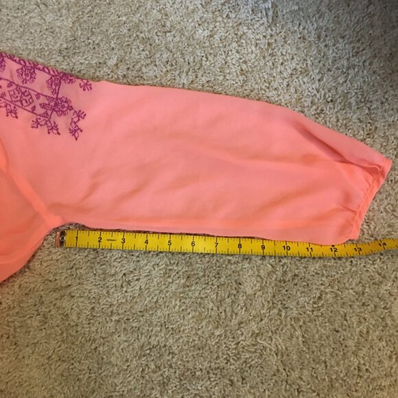 American Eagle Sheer Neon Orange Pink Bohemian Blouse - Picture 14 of 14